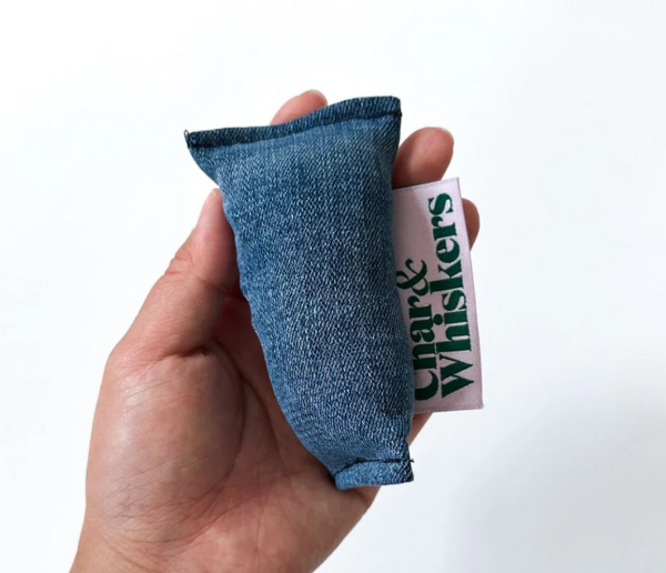 Denim nugget catnip toy